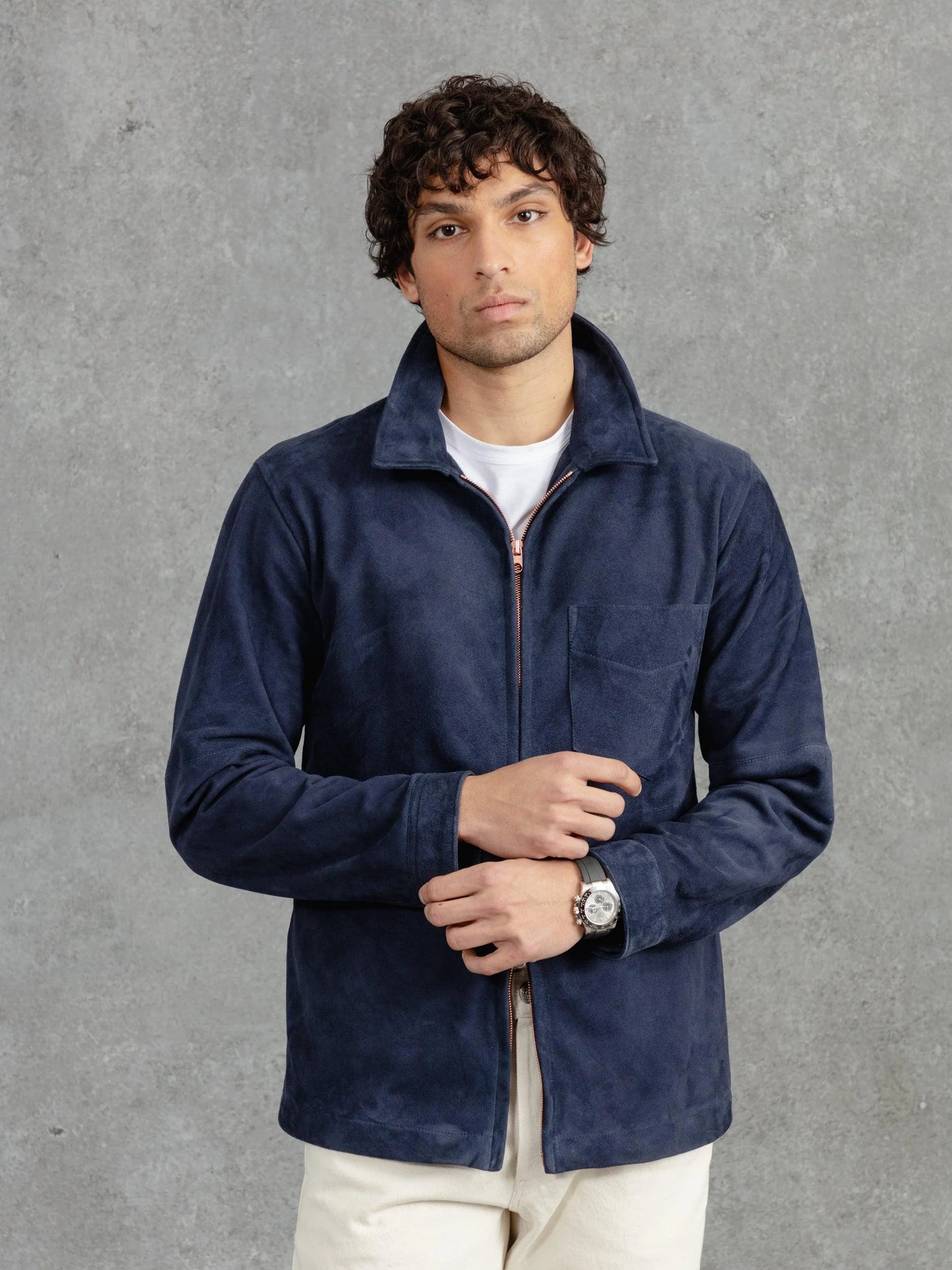 The Suede Panelled Overshirt – Luxequir Collection Navy Luxequir Vogue