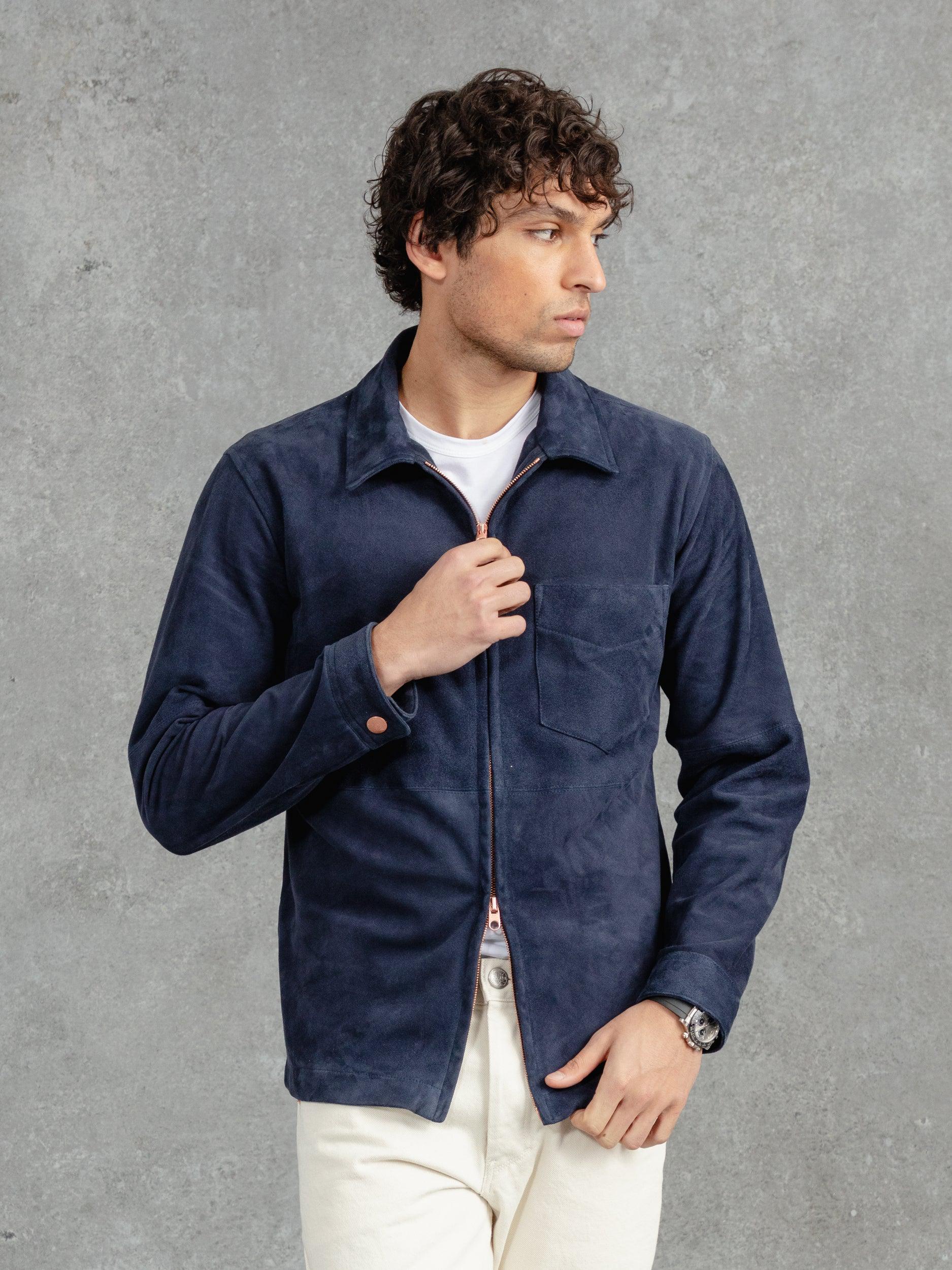 The Suede Panelled Overshirt – Luxequir Collection Navy Luxequir Vogue