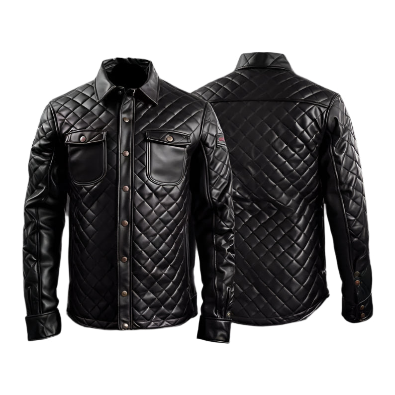 Steel Crest – Men’s Quilted Black Leather Shirt Jacket Luxequir Vogue