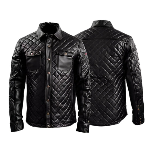 Steel Crest – Men’s Quilted Black Leather Shirt Jacket Luxequir Vogue