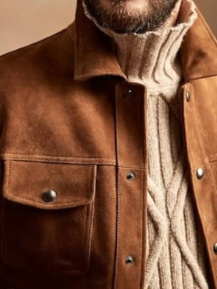 Timber Trucker – Men’s Brown Suede Leather Jacket Luxequir Vogue