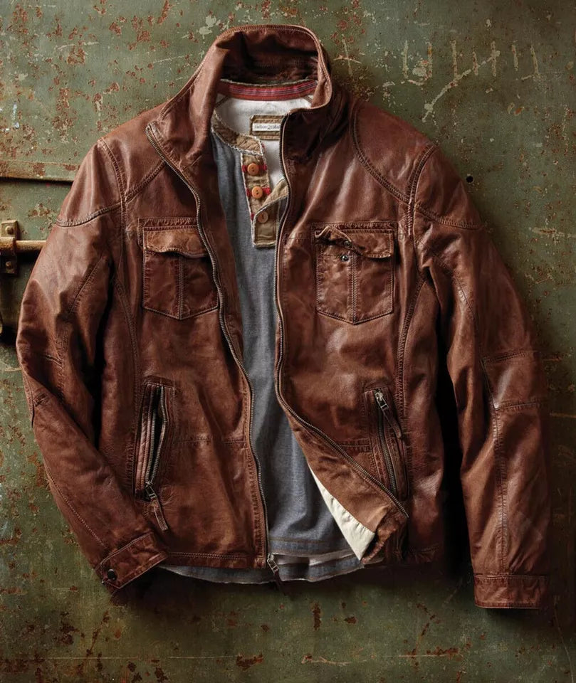 Vintage Torque – Men’s Distressed Brown Leather Biker Jacket Luxequir Vogue
