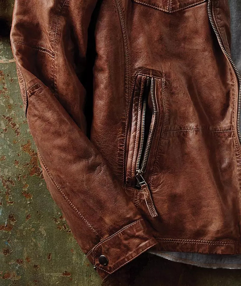 Vintage Torque – Men’s Distressed Brown Leather Biker Jacket Luxequir Vogue