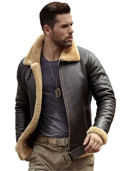 Men’s B3 RAF Bomber Brown Aviator Shearling Real Leather Jacket Luxequir Vogue