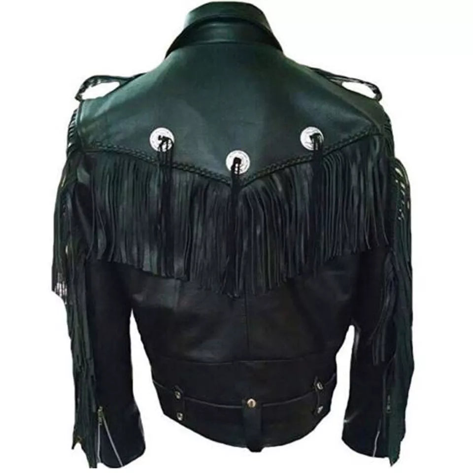 Midnight Stallion – Men’s Fringed Leather Western Biker Jacket Luxequir Vogue