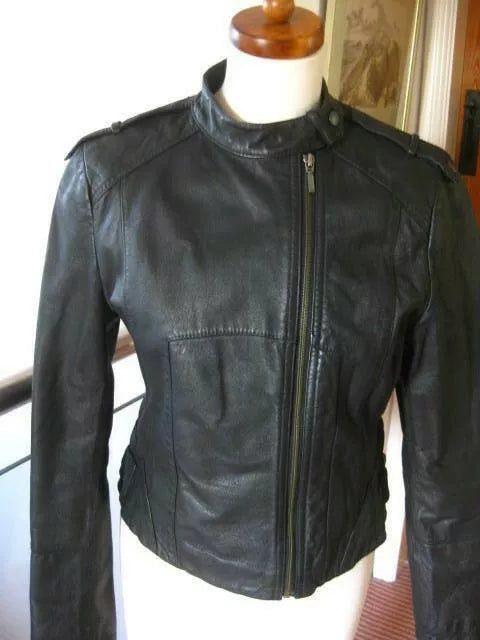 Luxequir-Leather Jacket biker racer buckles asymmetric zip Black soft real Luxequir Vogue