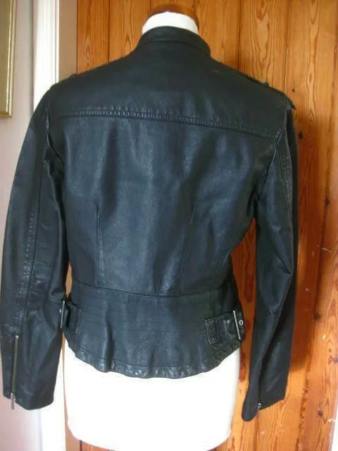 Luxequir-Leather Jacket biker racer buckles asymmetric zip Black soft real Luxequir Vogue