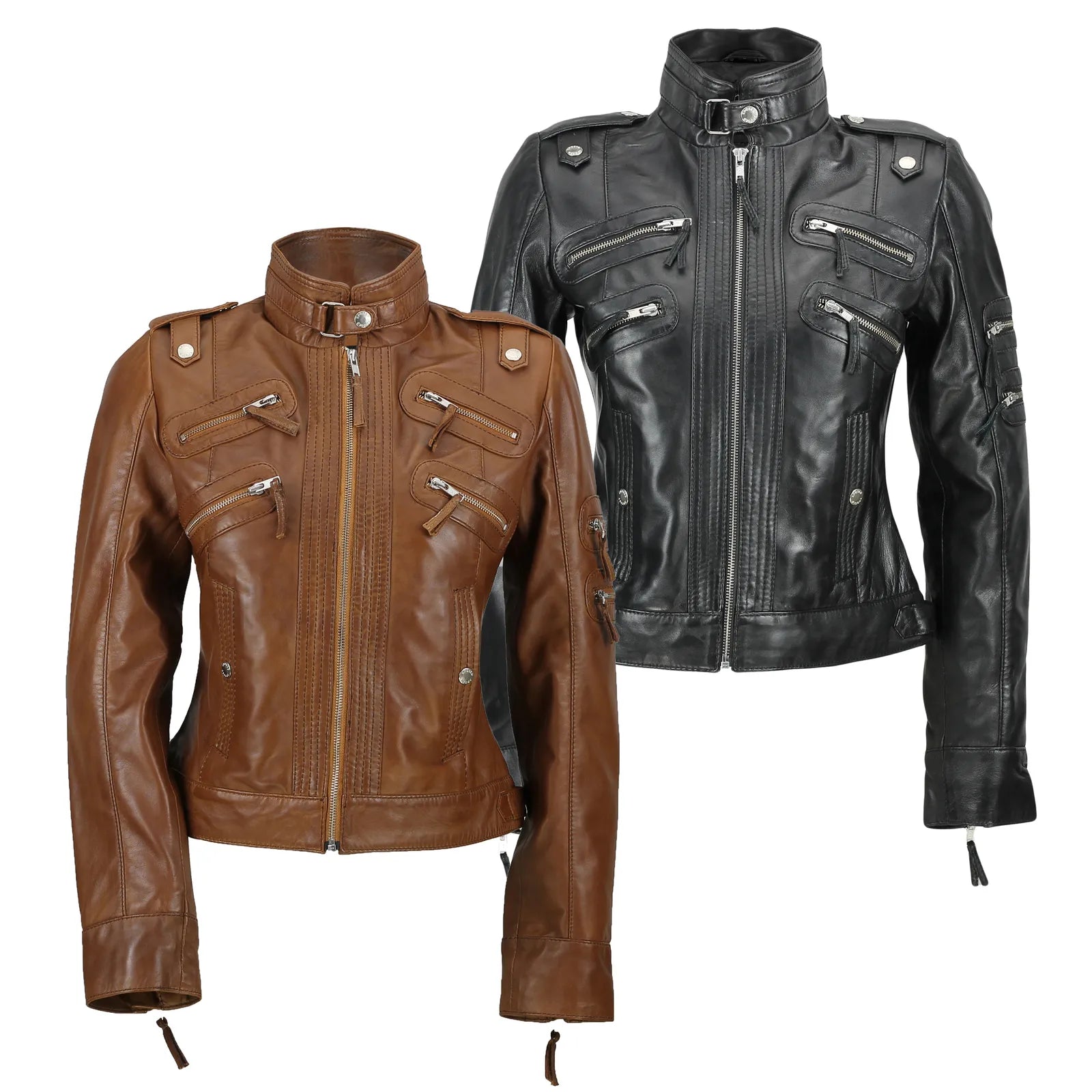 Ladies Women's Real Leather Slim Fit Soft Zip Biker Style Jacket Luxequir Vogue