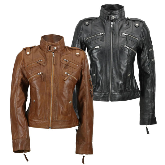 Ladies Women's Real Leather Slim Fit Soft Zip Biker Style Jacket Luxequir Vogue