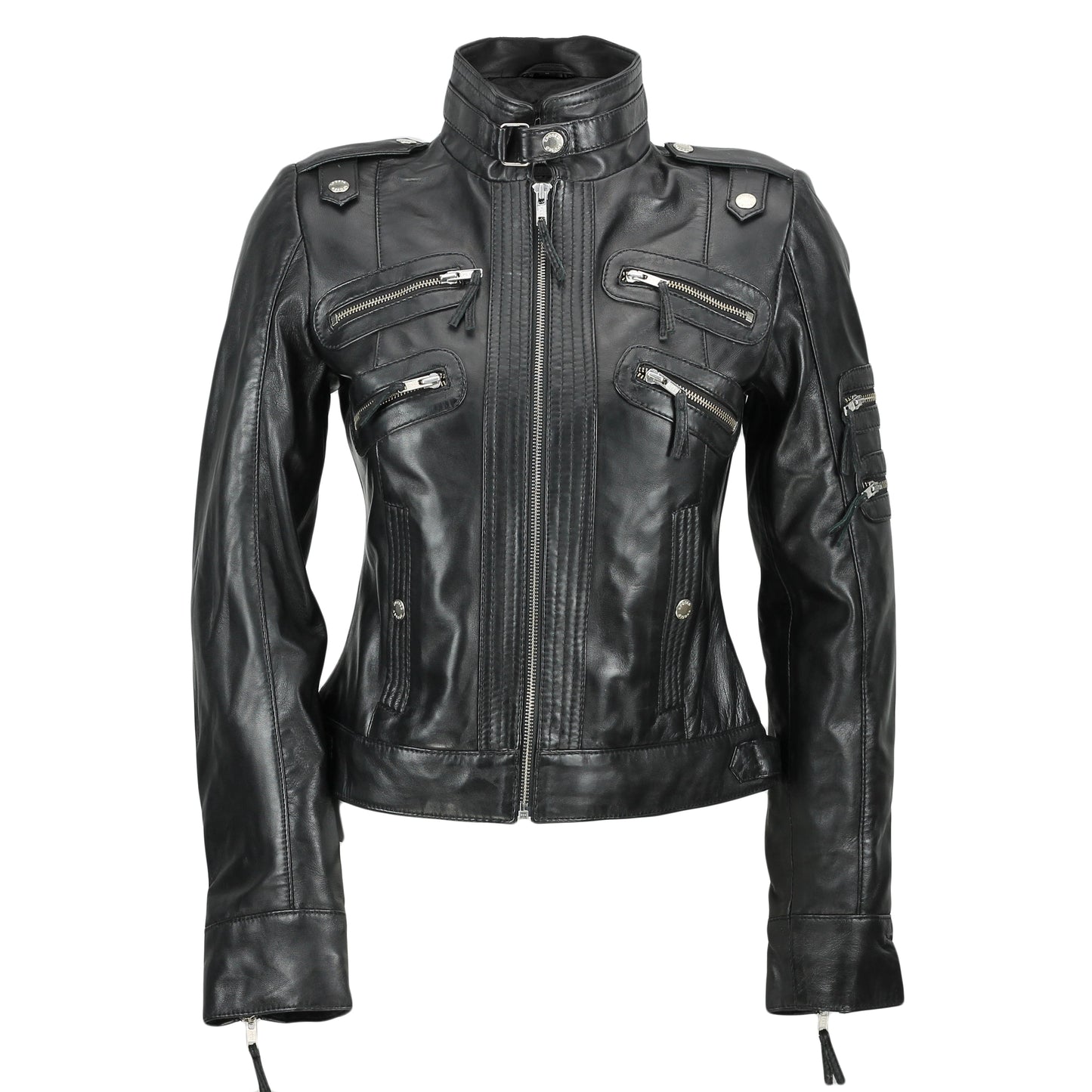 Ladies Women's Real Leather Slim Fit Soft Zip Biker Style Jacket Luxequir Vogue