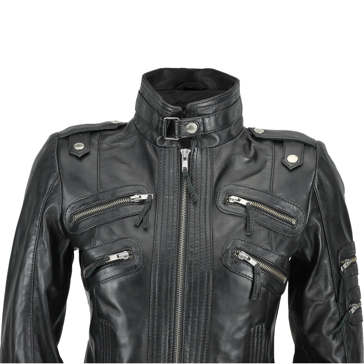 Ladies Women's Real Leather Slim Fit Soft Zip Biker Style Jacket Luxequir Vogue