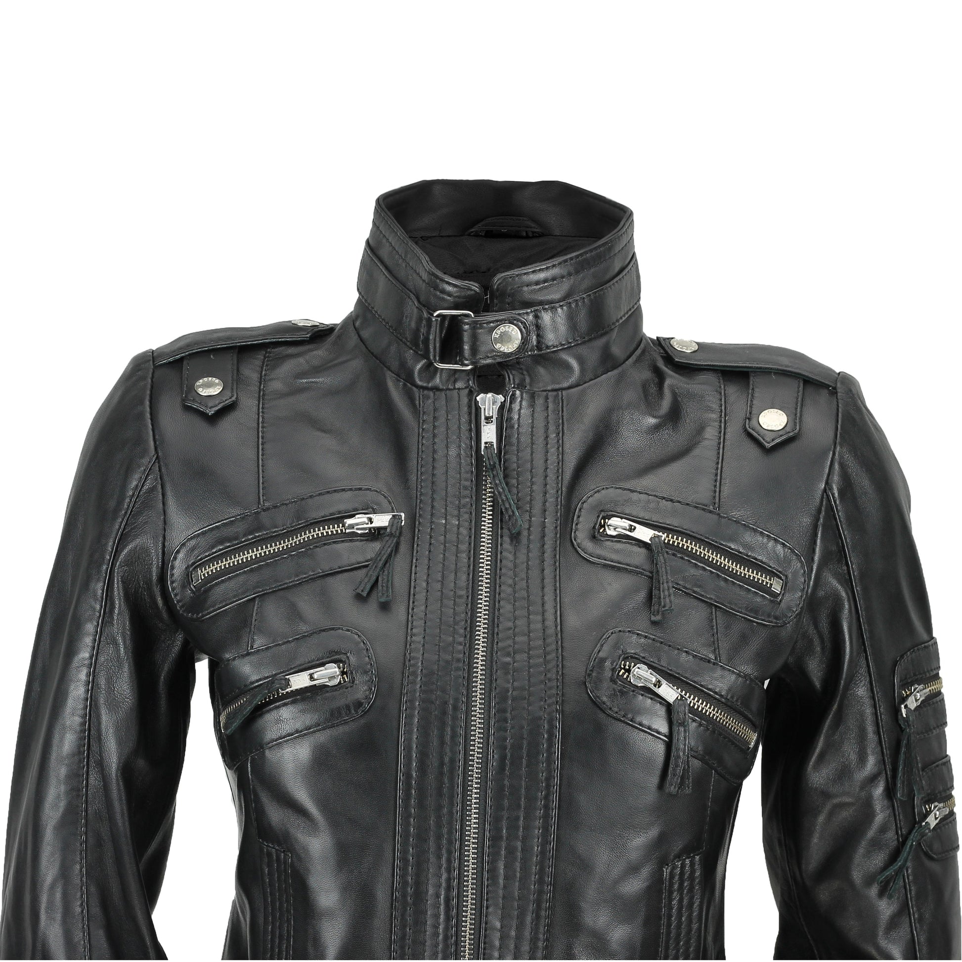 Ladies Women's Real Leather Slim Fit Soft Zip Biker Style Jacket Luxequir Vogue