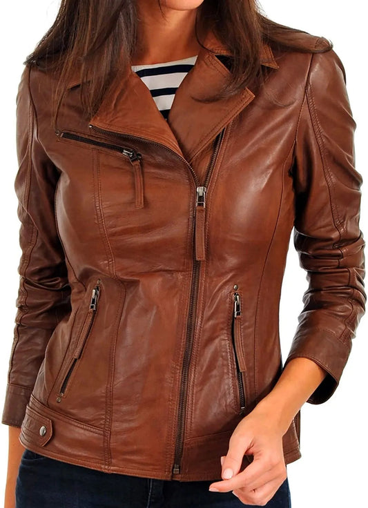 Women's Genuine Lambskin Leather Jacket Biker Stylish Motorcycle Soft Jacket Luxequir Vogue