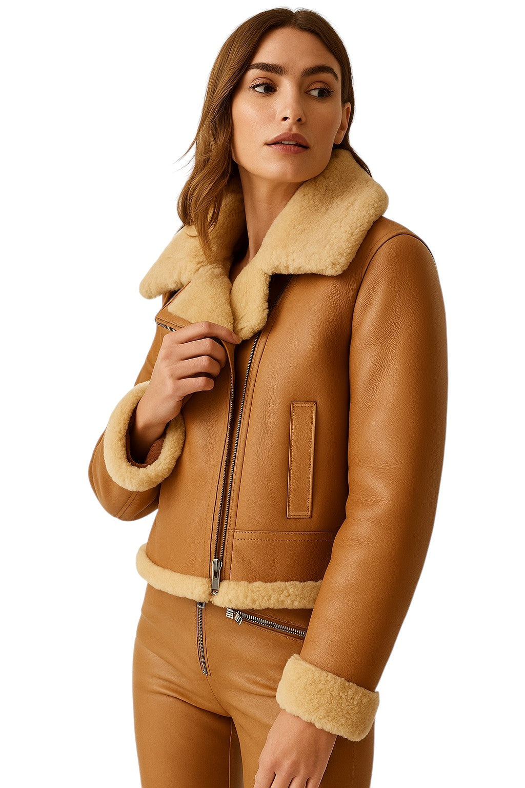 Noir Haven – Women's Shearling-Lined Cropped Aviator Jacket Luxequir Vogue