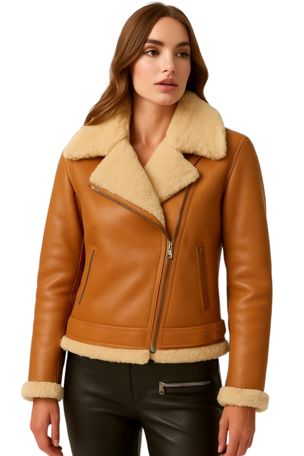 Noir Haven – Women's Shearling-Lined Cropped Aviator Jacket Luxequir Vogue