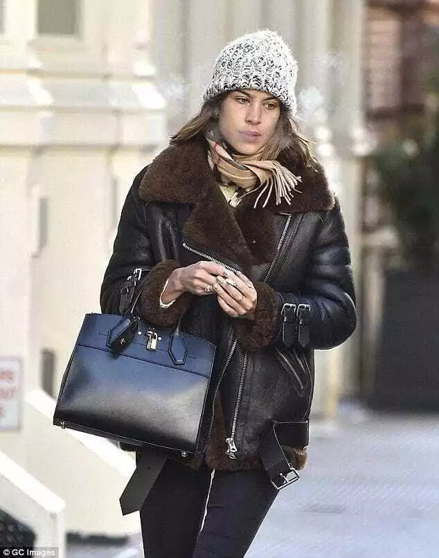 Nordic Ember – Women's Black Sheepskin Leather Winter Coat with Brown Fur Lining Luxequir Vogue
