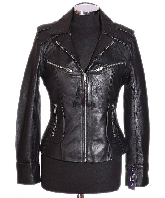 Luxequir-Ladies Leather Jacket Black Classic Fashion Real Leather Jacket Luxequir Vogue
