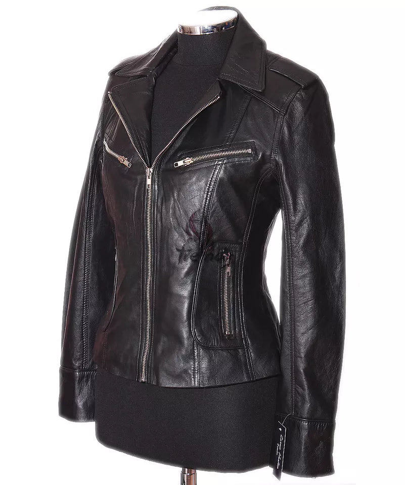 Luxequir-Ladies Leather Jacket Black Classic Fashion Real Leather Jacket Luxequir Vogue