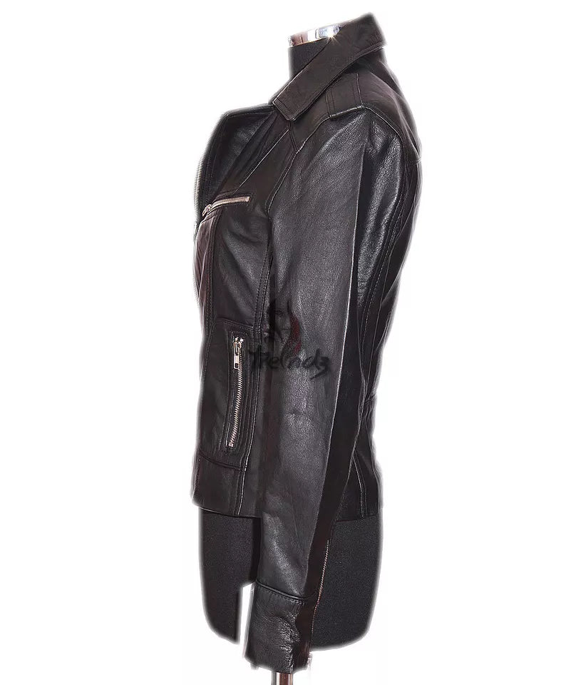Luxequir-Ladies Leather Jacket Black Classic Fashion Real Leather Jacket Luxequir Vogue