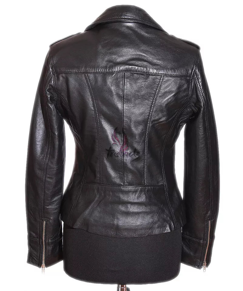 Luxequir-Ladies Leather Jacket Black Classic Fashion Real Leather Jacket Luxequir Vogue