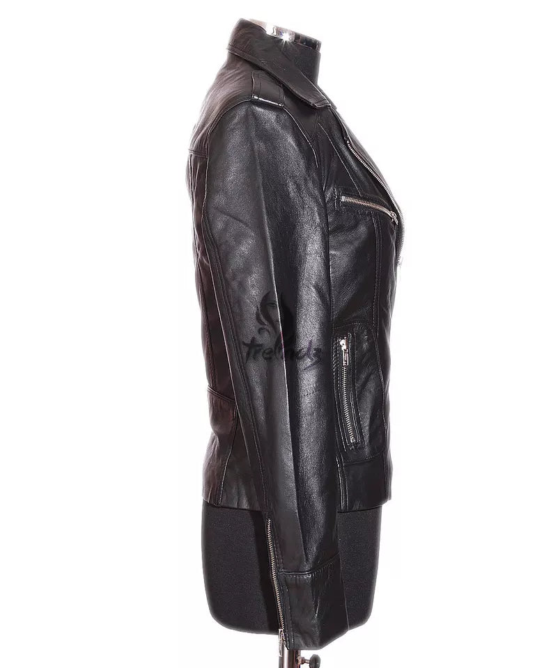 Luxequir-Ladies Leather Jacket Black Classic Fashion Real Leather Jacket Luxequir Vogue