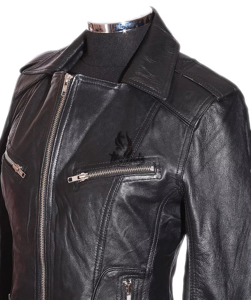 Luxequir-Ladies Leather Jacket Black Classic Fashion Real Leather Jacket Luxequir Vogue
