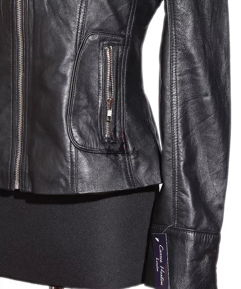 Luxequir-Ladies Leather Jacket Black Classic Fashion Real Leather Jacket Luxequir Vogue
