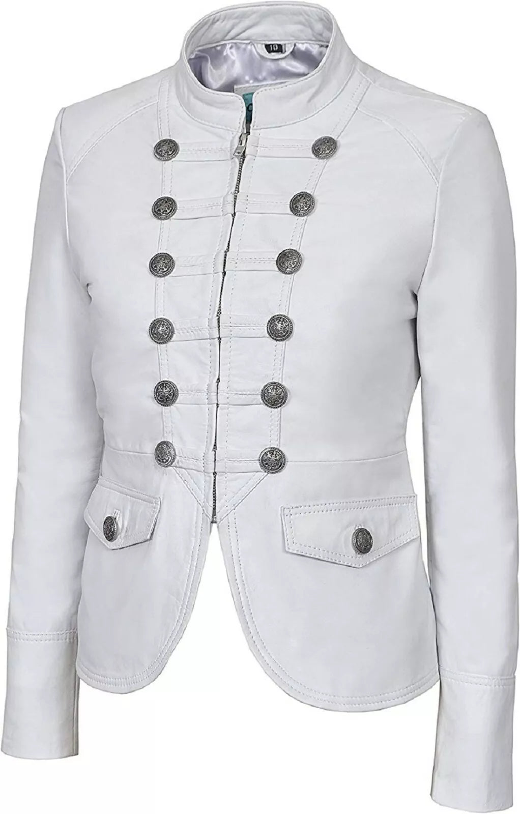 White jacket with gray buttons on a white background