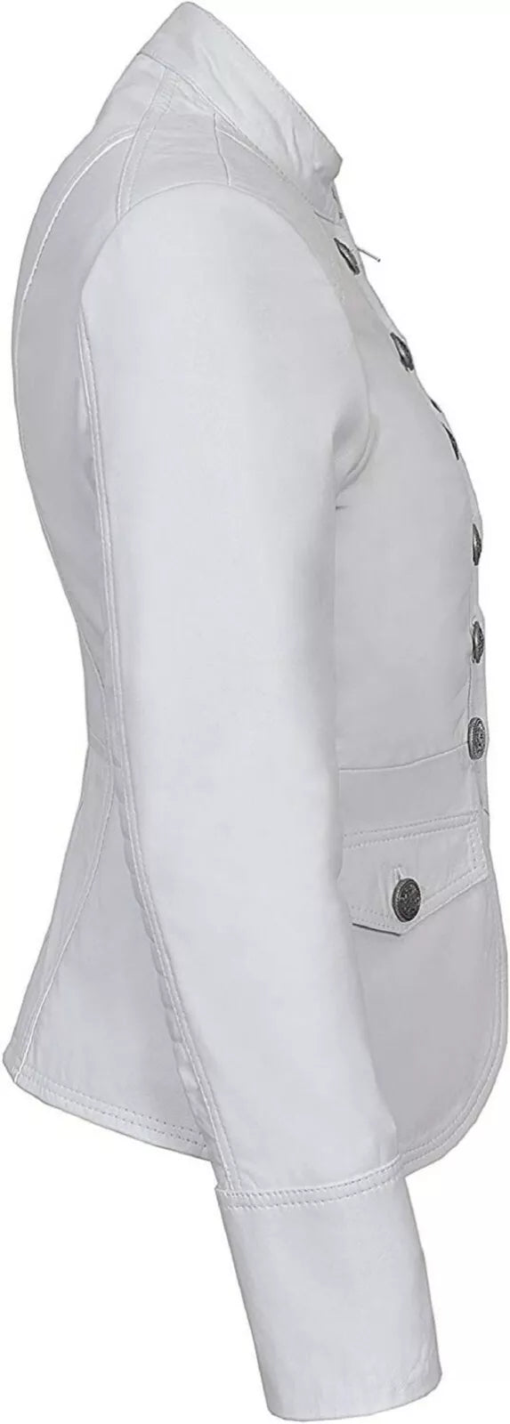White jacket with button details on a white background