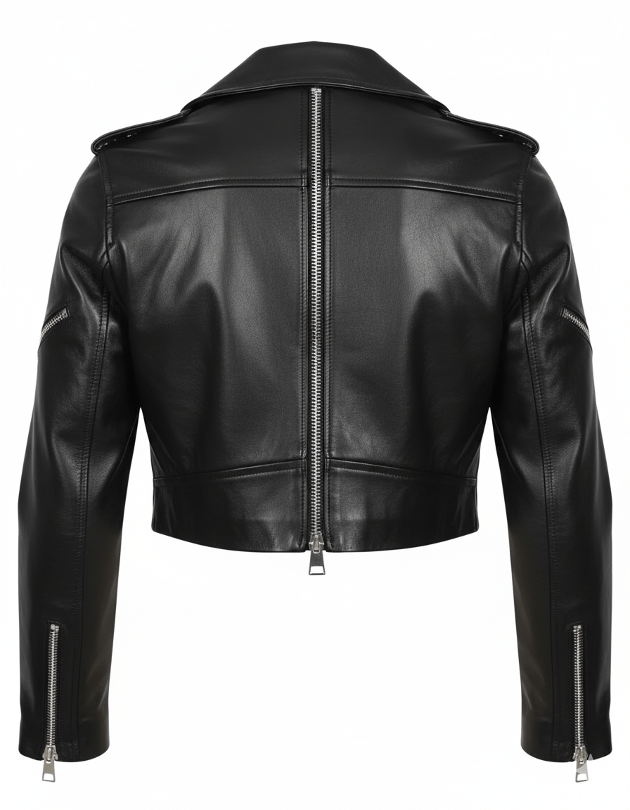 Black leather jacket with zippers on a white background