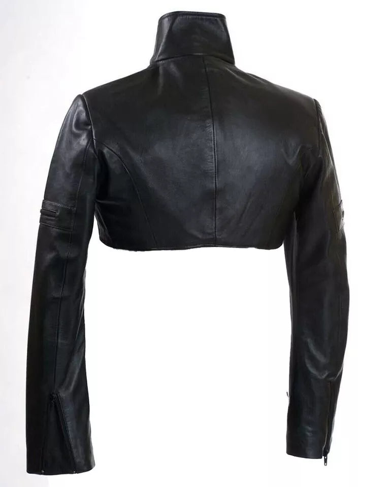 Rogue Edge Women's Cropped Leather Biker Jacket with High Collar Luxequir Vogue