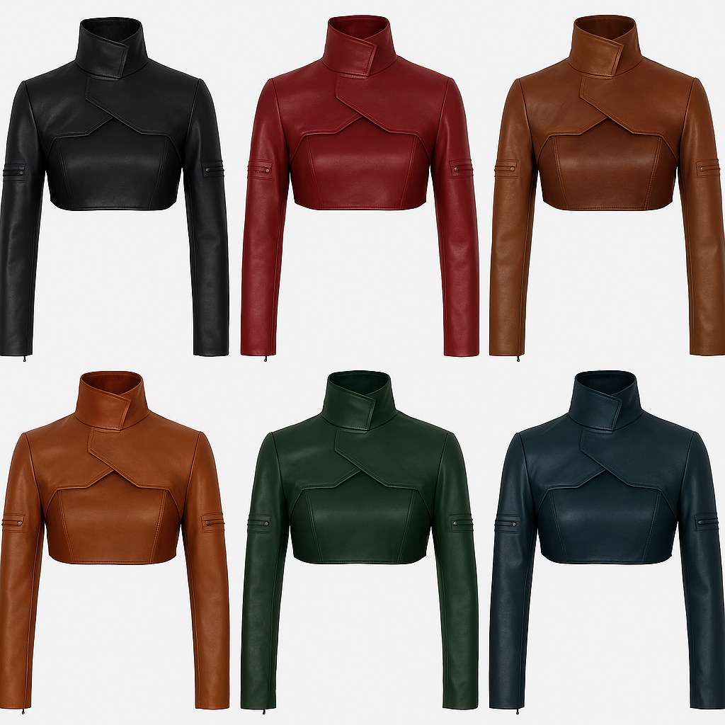 Rogue Edge Women's Cropped Leather Biker Jacket with High Collar Luxequir Vogue
