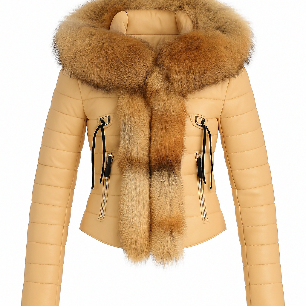 Royal Ember – Women’s Cropped Leather Jacket with Natural Faux Fur Collar Luxequir Vogue
