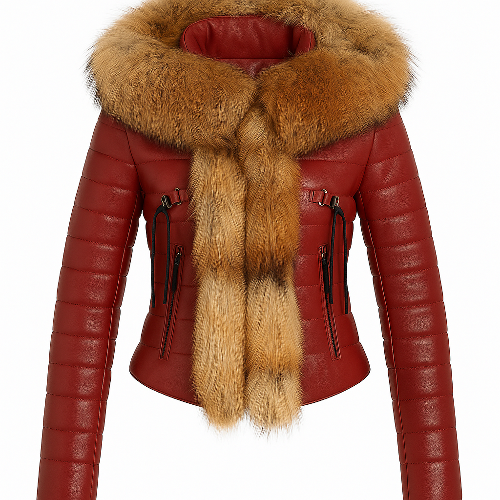 Royal Ember – Women’s Cropped Leather Jacket with Natural Faux Fur Collar Luxequir Vogue