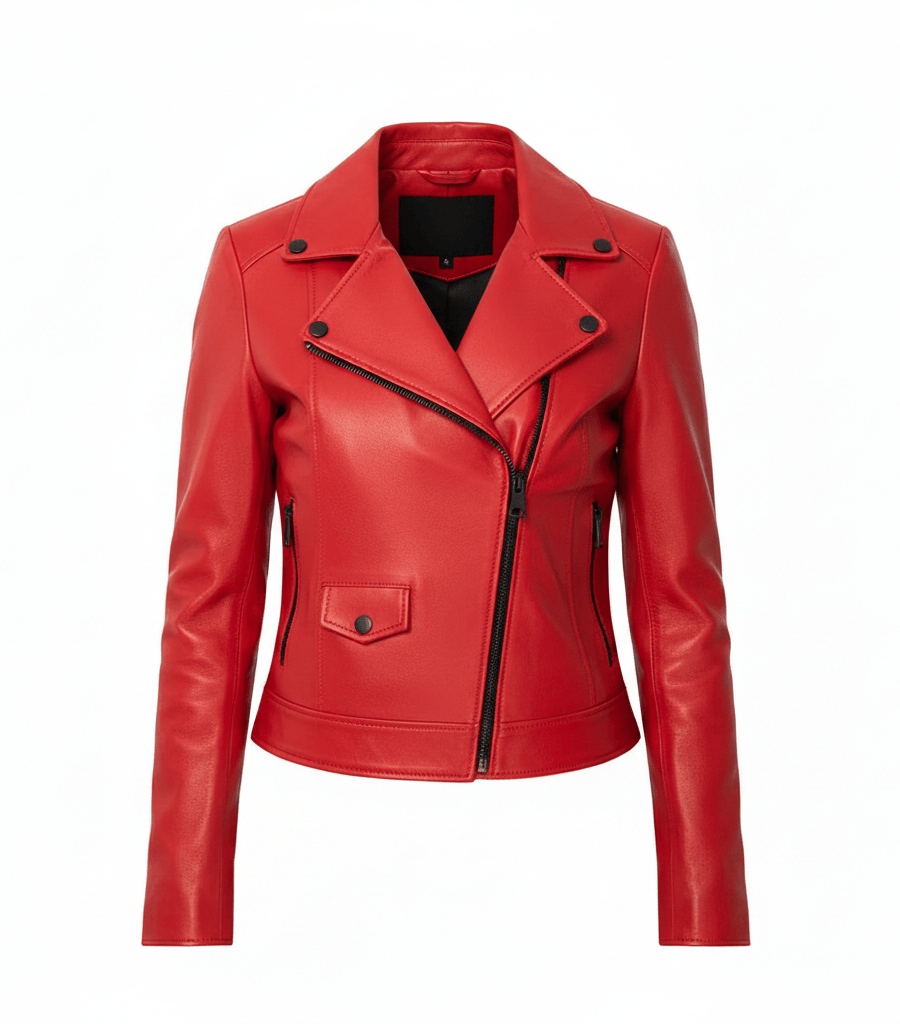 Red leather jacket on a white background