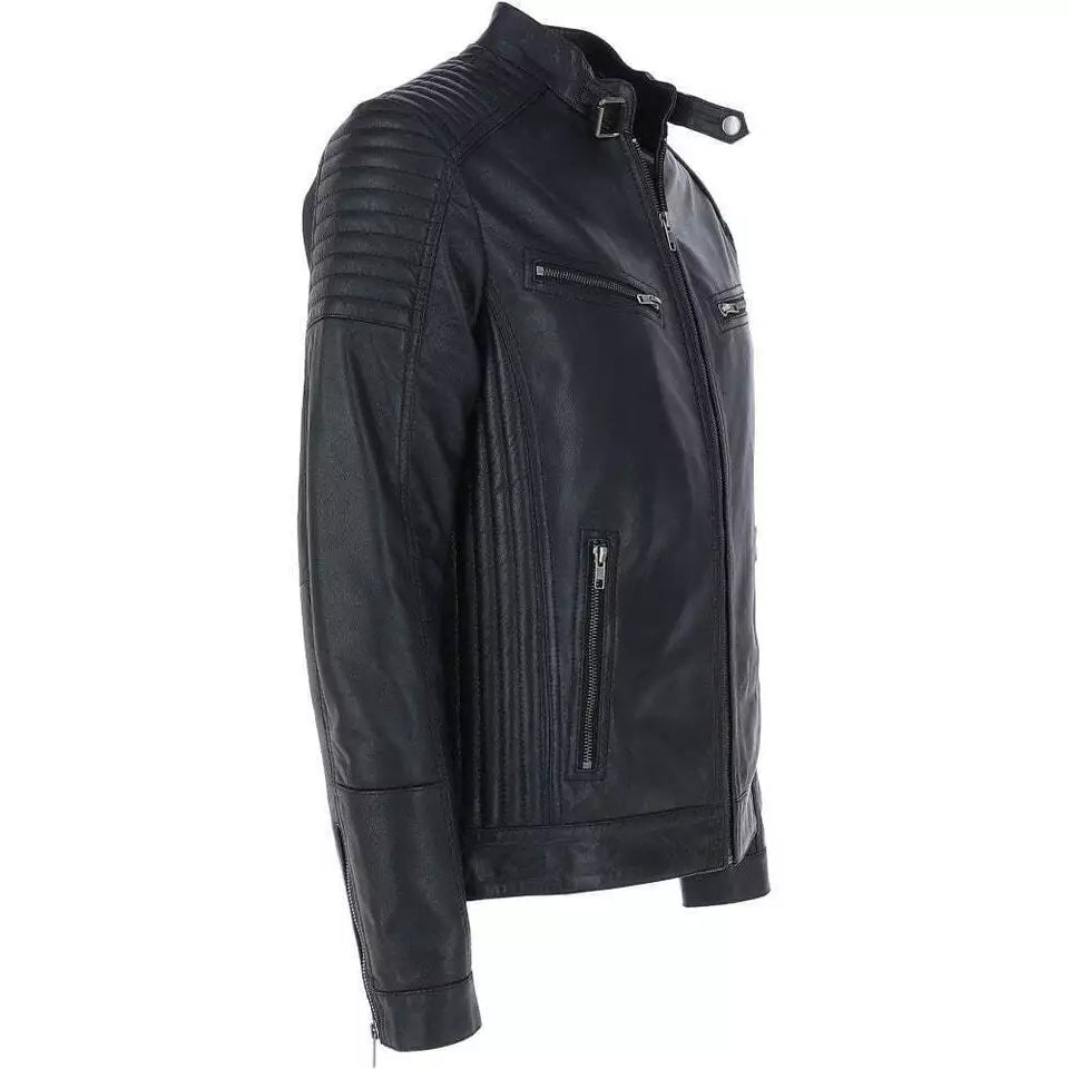 Shadowline – Men’s Quilted Shoulder Biker Leather Jacket Luxequir Vogue