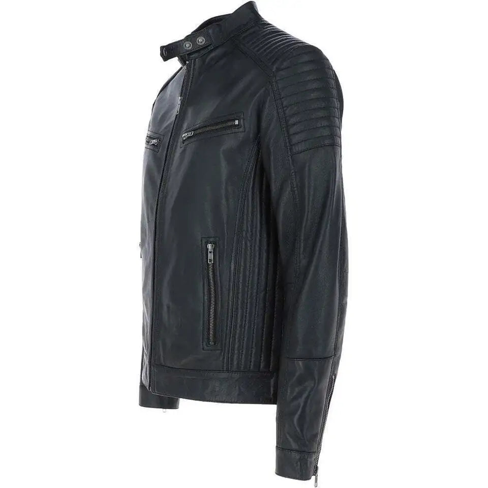 Shadowline – Men’s Quilted Shoulder Biker Leather Jacket Luxequir Vogue