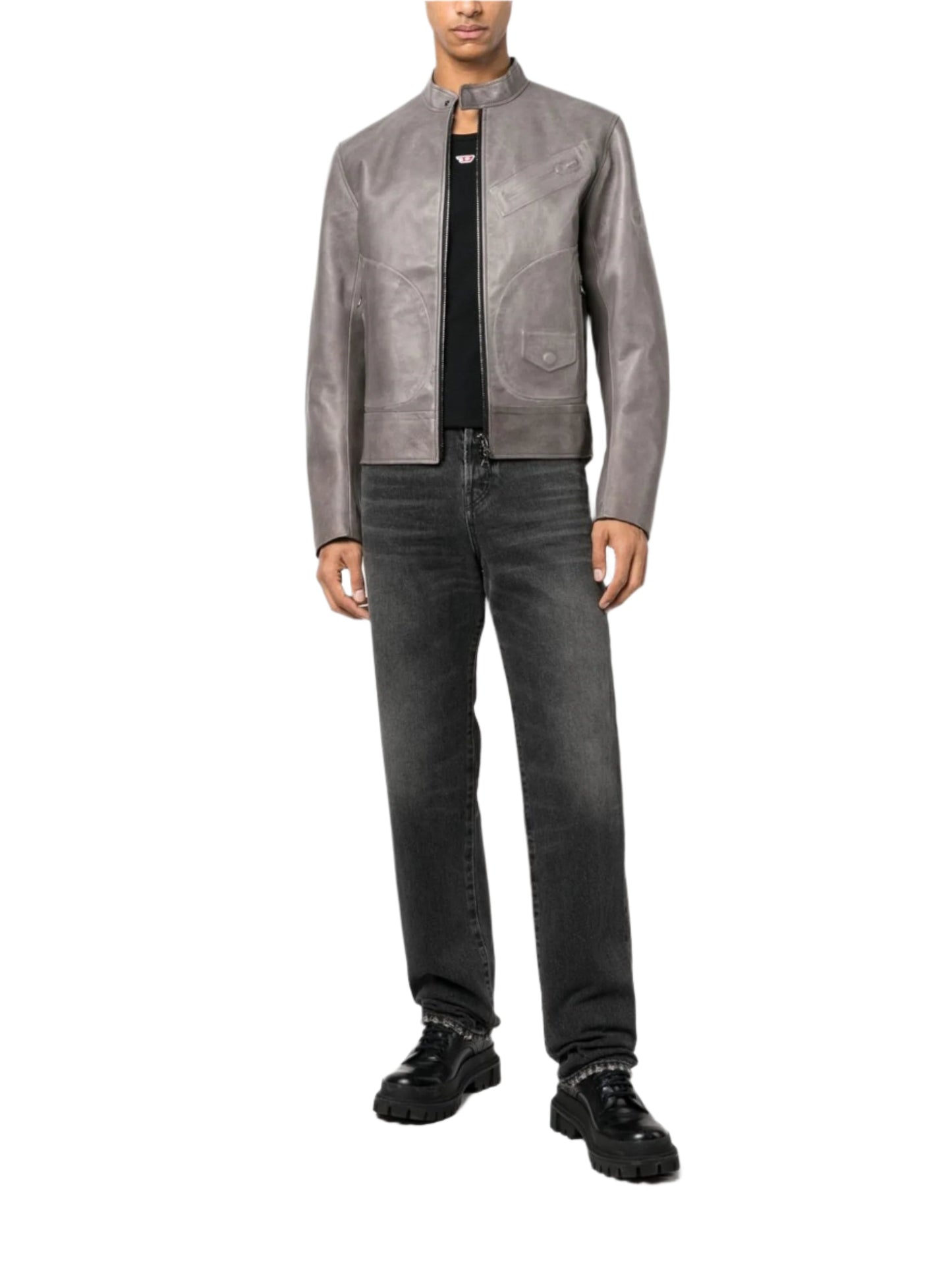 Slate Grey Racer – Luxe Zip-Up Leather Jacket Luxequir Vogue