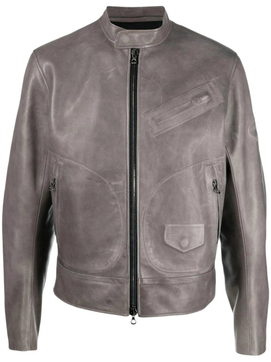 Slate Grey Racer – Luxe Zip-Up Leather Jacket Luxequir Vogue