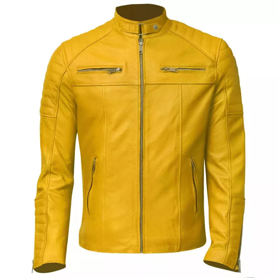 Solar Rush – Men’s Yellow Moto Leather Jacket Luxequir Vogue