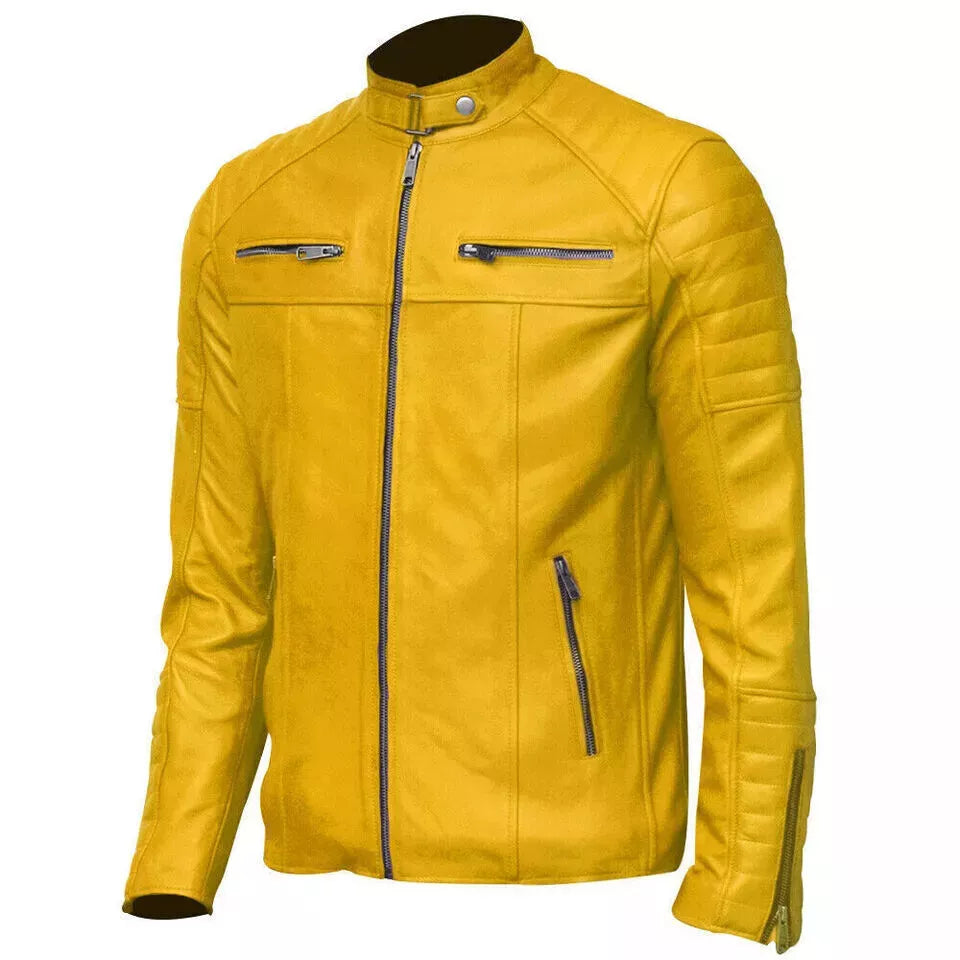 Solar Rush – Men’s Yellow Moto Leather Jacket Luxequir Vogue