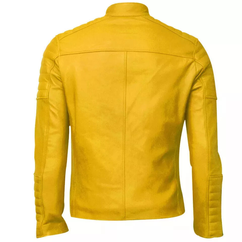 Solar Rush – Men’s Yellow Moto Leather Jacket Luxequir Vogue