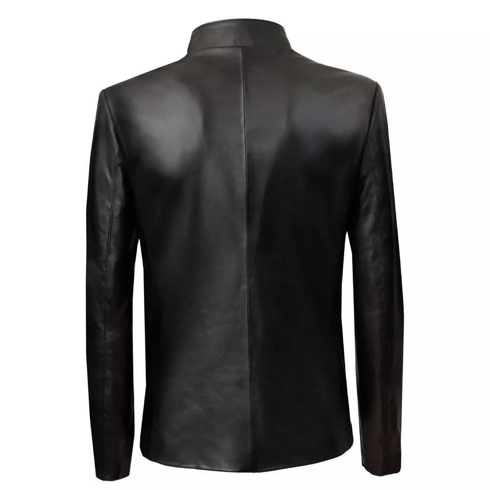The Noir Mandarin – Modern Minimalist Leather Blazer Luxequir Vogue