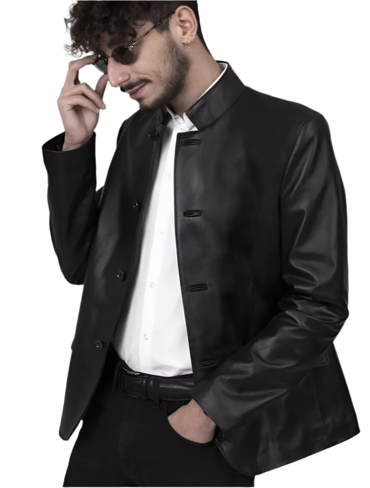 The Noir Mandarin – Modern Minimalist Leather Blazer Luxequir Vogue