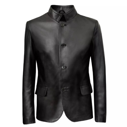 The Noir Mandarin – Modern Minimalist Leather Blazer Luxequir Vogue
