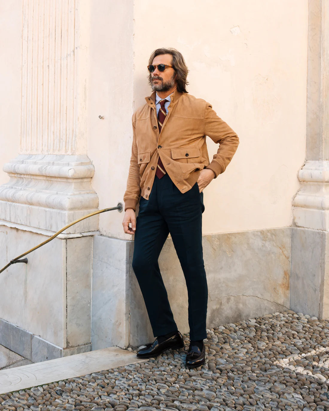 Tuscany Crest – Men’s Caramel Shearling Bomber Jacket Luxequir Vogue