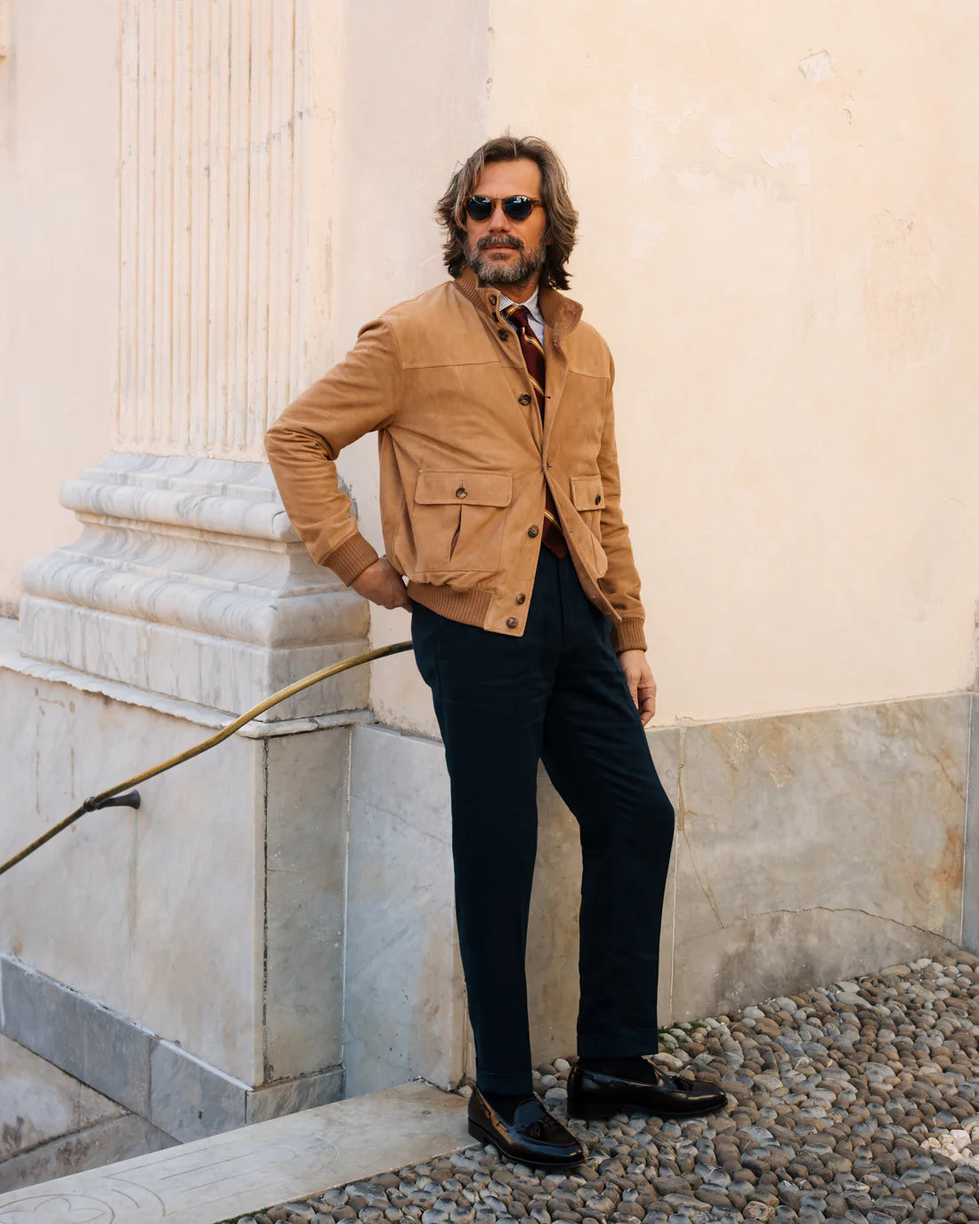 Tuscany Crest – Men’s Caramel Shearling Bomber Jacket Luxequir Vogue