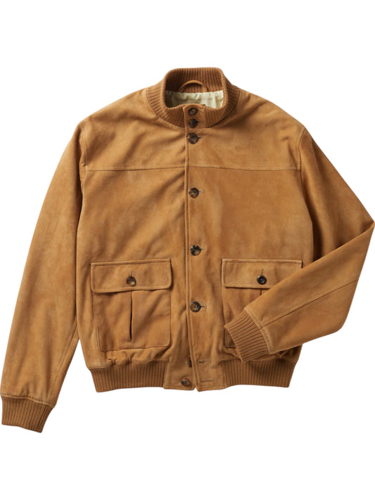 Tuscany Crest – Men’s Caramel Shearling Bomber Jacket Luxequir Vogue