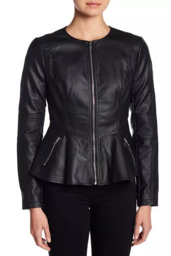 Urban Contour – Women’s Lambskin Peplum Motorcycle Leather Jacket Luxequir Vogue