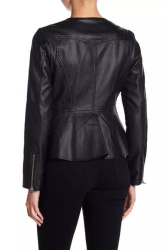 Urban Contour – Women’s Lambskin Peplum Motorcycle Leather Jacket Luxequir Vogue